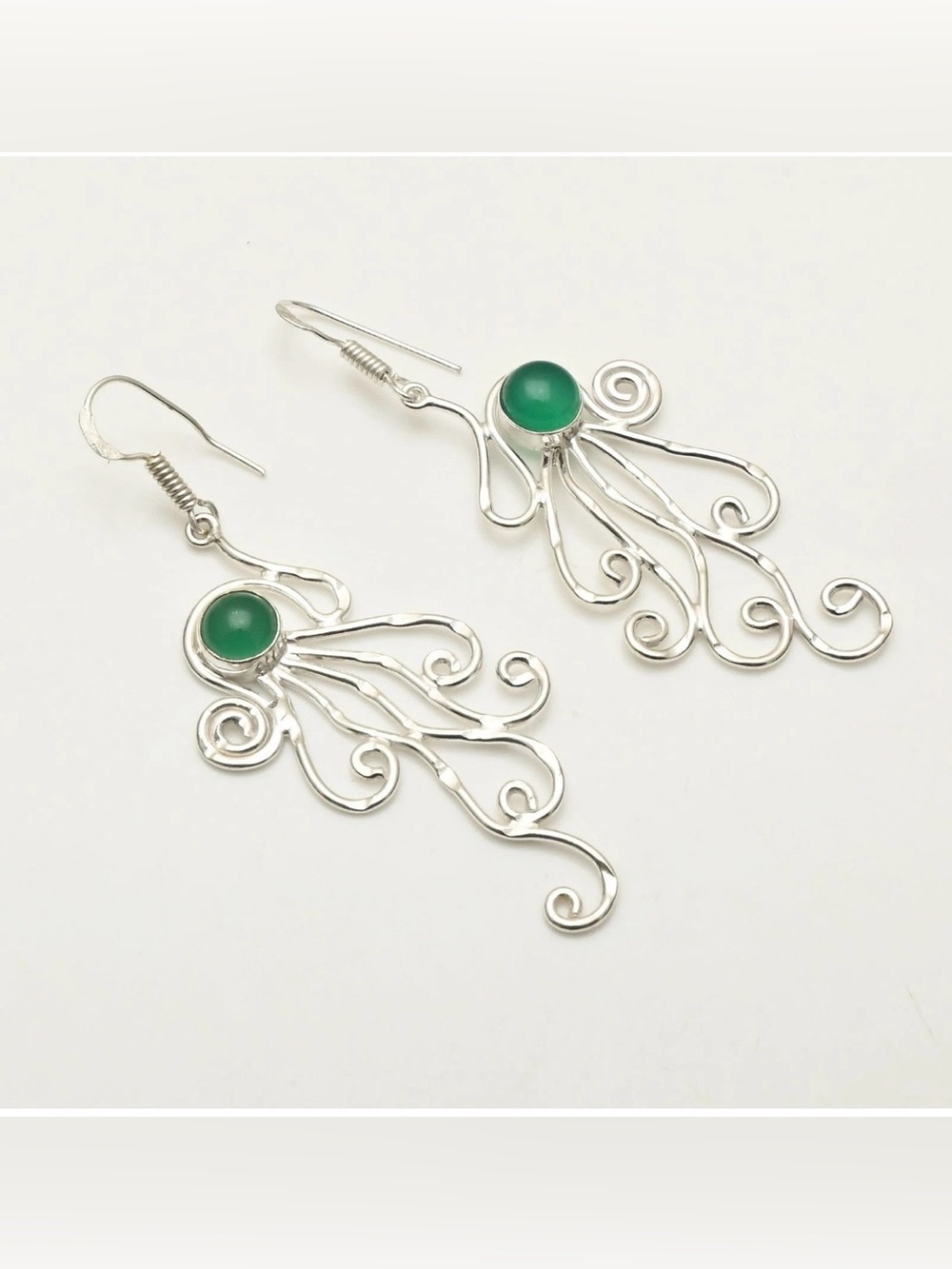 Green Onyx Gemstone Artisan Handcrafted Drop Dangle Earrings